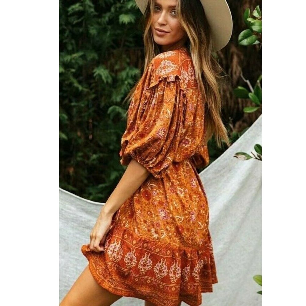 New Boho Floral Print Cotton Tunic/ Dress - Picture 4 of 7